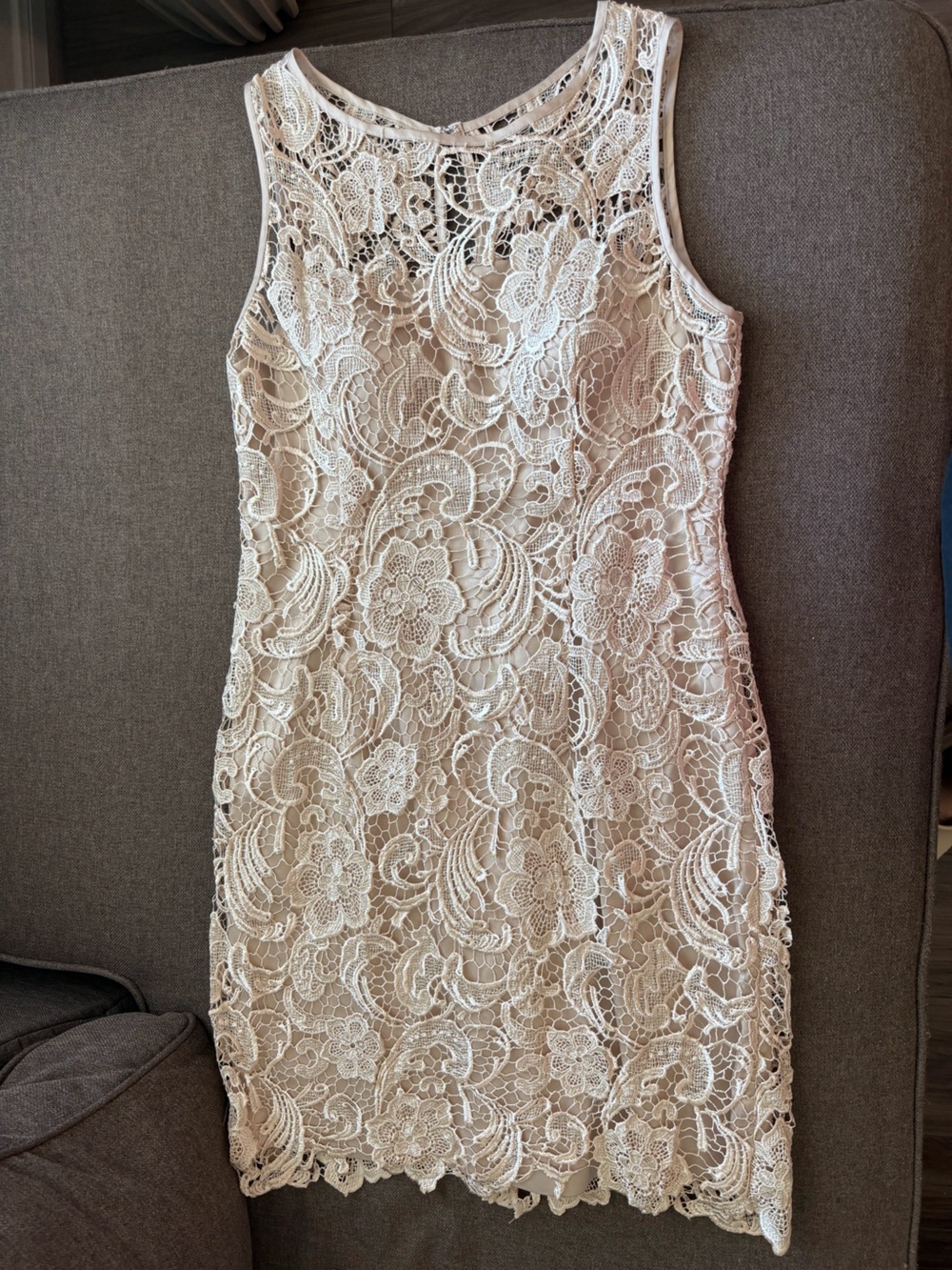 Cache Cream Lace Dress with Floral Crochet Overlay